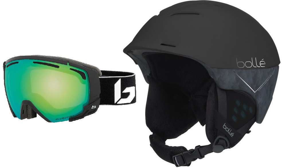 Bollé Synergy skihelm gecombineerd met Bollé Supreme skibril